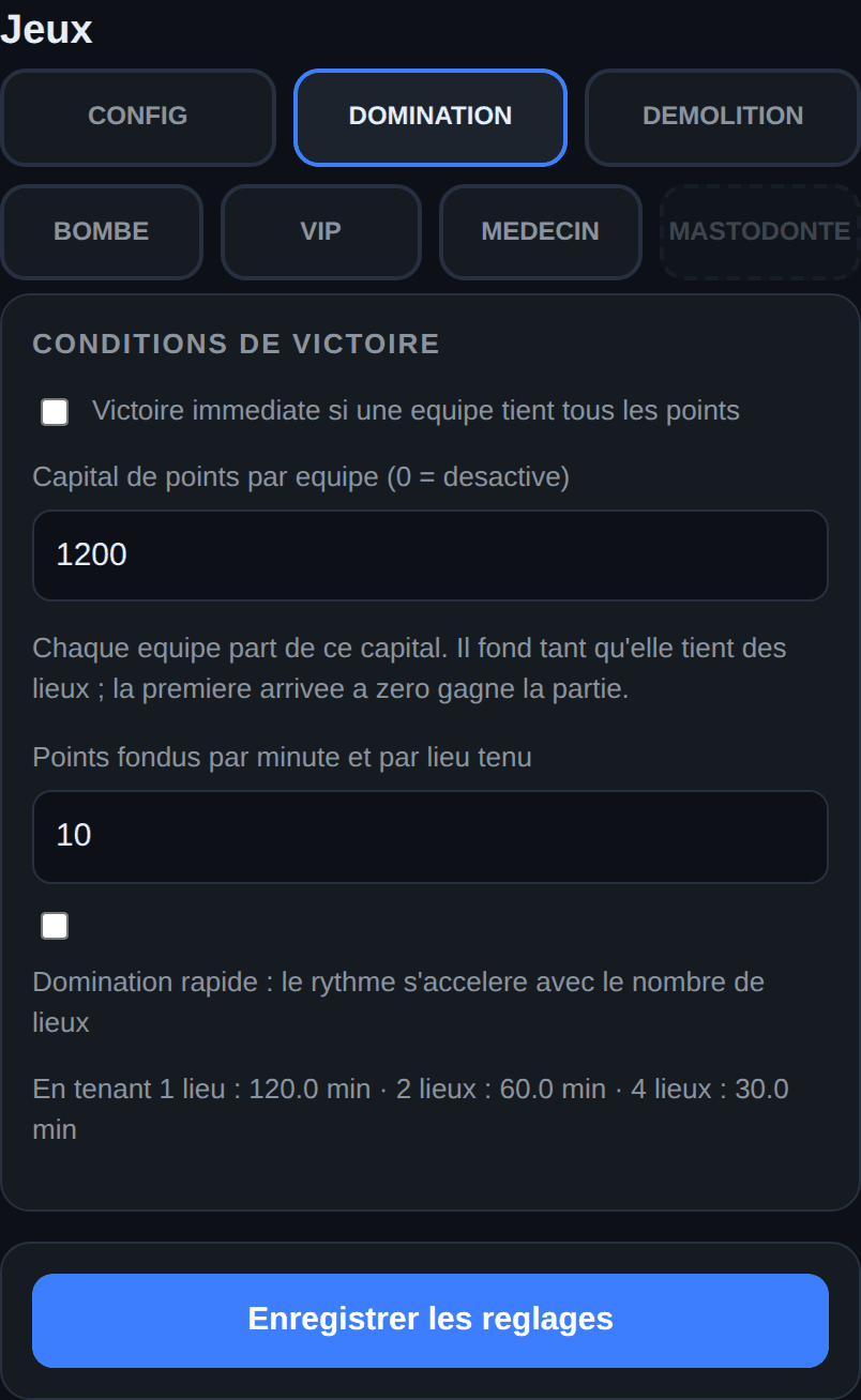 Les conditions de victoire, et la simulation de ce que le capital donne.
