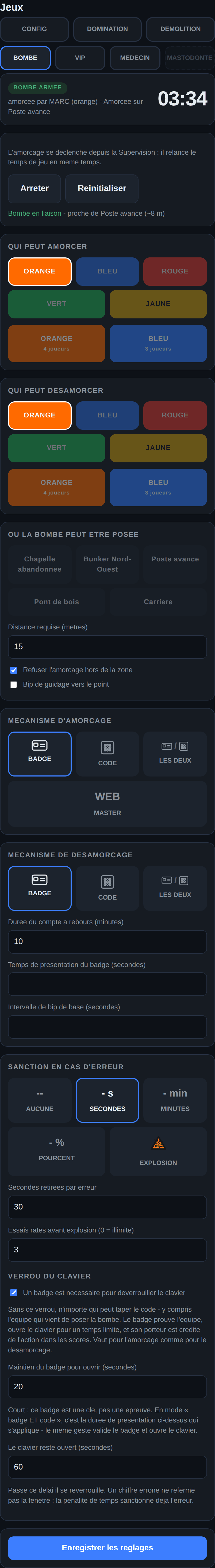 Sept sections, du choix des équipes au verrou du clavier.