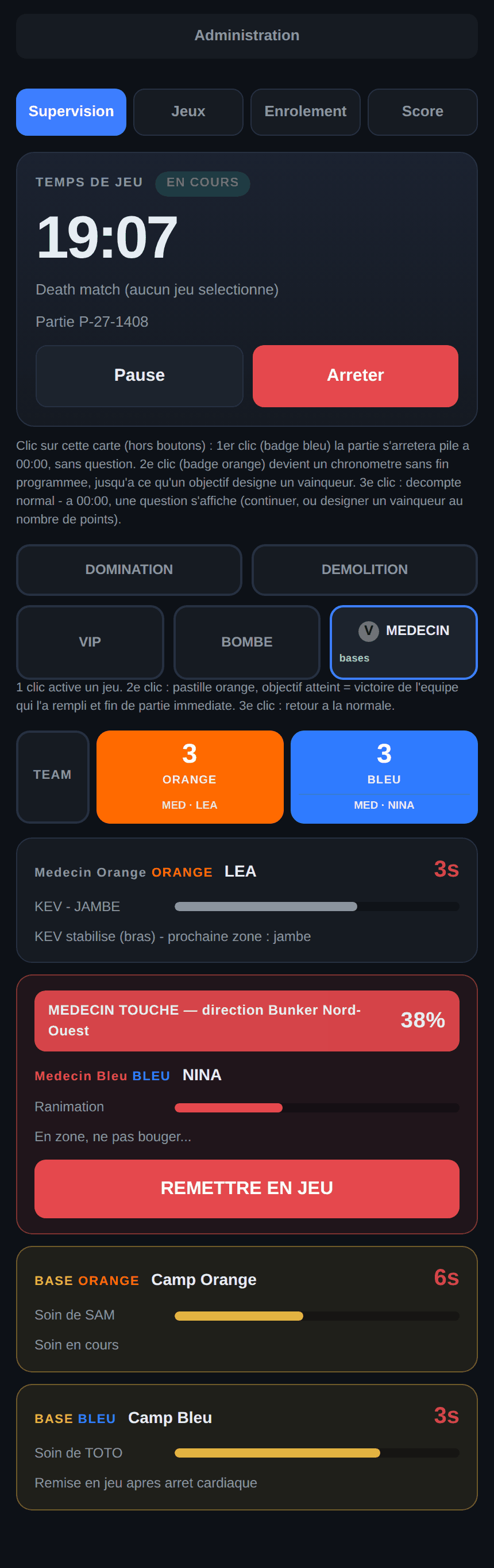 Death match en cours : les deux camps, et le compte des morts.